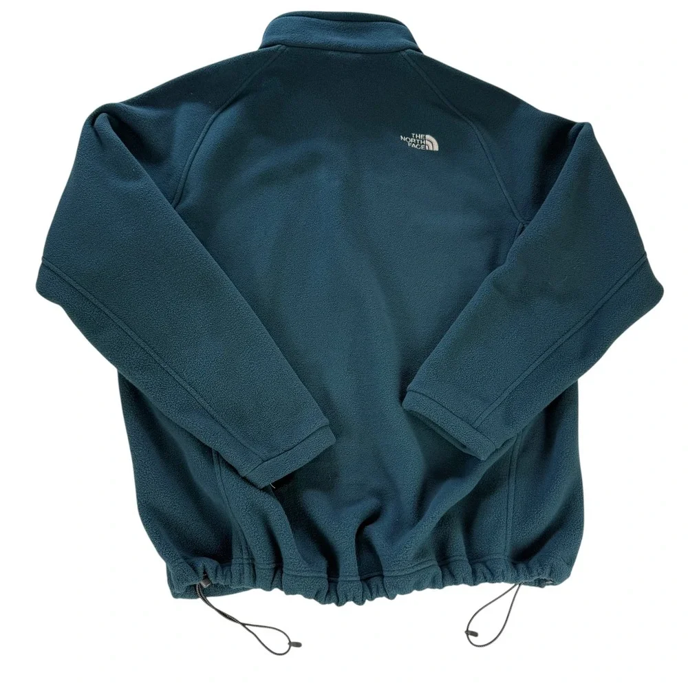 The North Face Mens XL Full Zip Fleece Jacket Teal Blue Raglan Sleeve Cinch Hem
